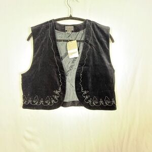 Esprit Collection Black Velvet Embroidered Vest M Lightweight Boho Evening